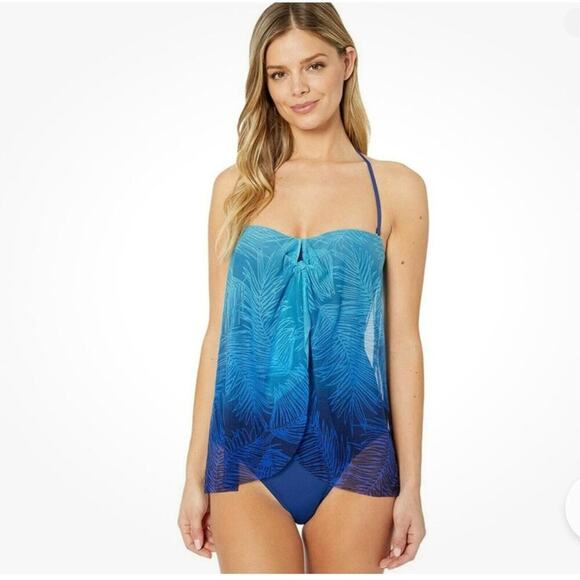 Lauren Ralph Lauren Ombre Palm Flyaway Convertible One-Piece NEW Size 10 - Picture 1 of 7